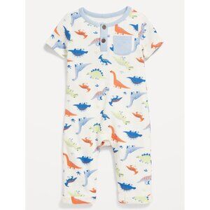 Old Navy Romper Unisex Infant Dinosaur Henley Short Sleeve Bodysuit 6-12 Months